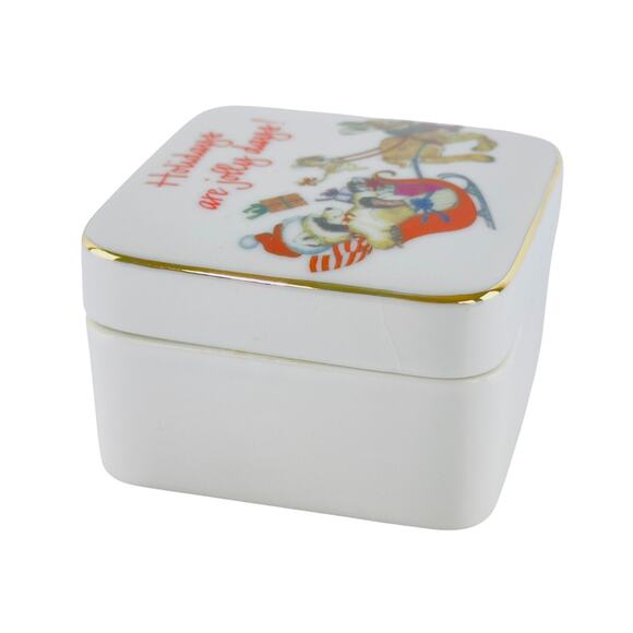 Enesco Holidays Are Jolly Days Trinket Box 1984 Porcelain A Christmas Keepsake - Picture 8 of 14